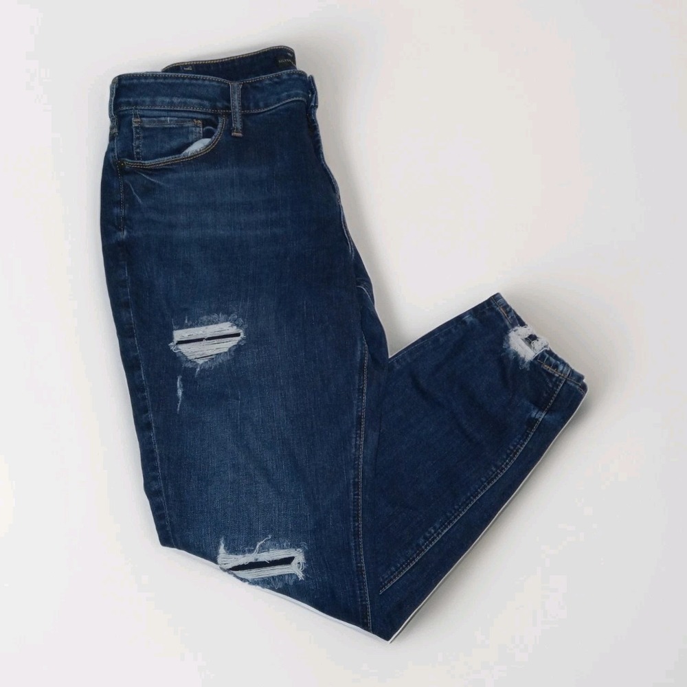 Silver Jeans Co Skinny Jeans Womens 20 Dark Wash Distressed Frayed Hem High Rise